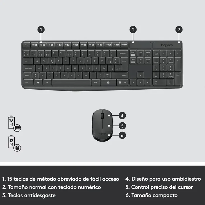 Logitech MK235 Combo de Teclado y Ratón Inalámbrico Gris Español