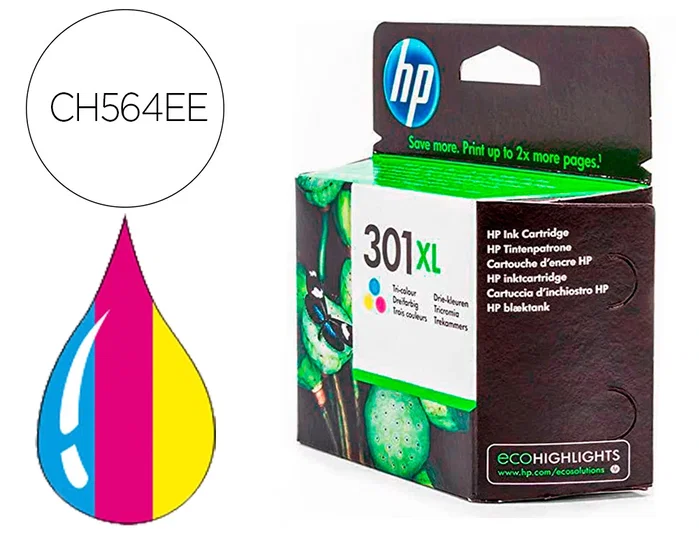 HP Cartucho de tinta 301XL Tricolor de alta capacidad