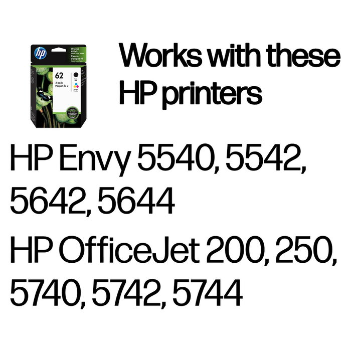 HP 62 Multipack de Tinta Original Negro y Tricolor (N9J71AE)