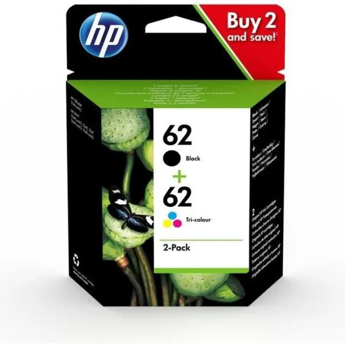 HP 62 Multipack de Tinta Original Negro y Tricolor (N9J71AE)