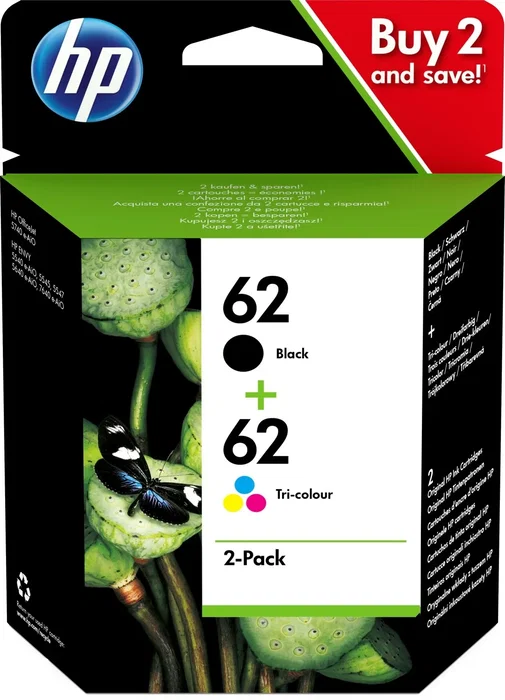 HP 62 Multipack de Tinta Original Negro y Tricolor (N9J71AE)