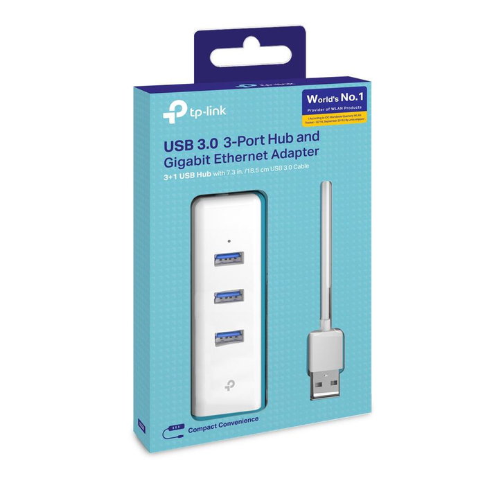 TP-Link UE330 Adaptador 2 en 1 con Hub de 3 puertos USB 3.0 y Ethernet Gigabit Blanco