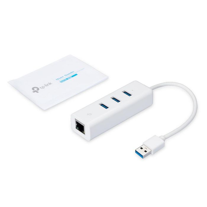 TP-Link UE330 Hub USB 3.0 de 3 Puertos con Ethernet Gigabit RTL8153, Conexión de Red Cableada de 1000 Mbps, Compatible con Windows, Mac, Chrome OS y Linux