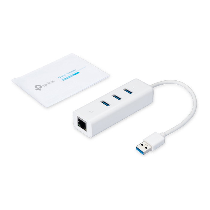TP-Link UE330 Adaptador 2 en 1 con Hub de 3 Puertos USB 3.0 y Ethernet Gigabit Blanco