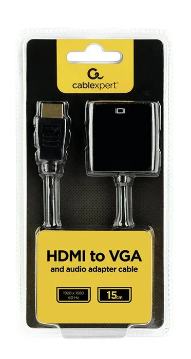 Gembird A-HDMI-VGA-03 Adaptador Convertidor HDMI a VGA con Audio 3.5mm, 1920x1080@60Hz, Cable 0.15m, Negro
