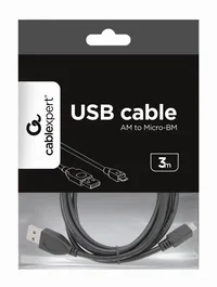 Gembird Cable USB 2.0 de 3m USB A a Micro-USB B Negro CCP-MUSB2-AMBM-10