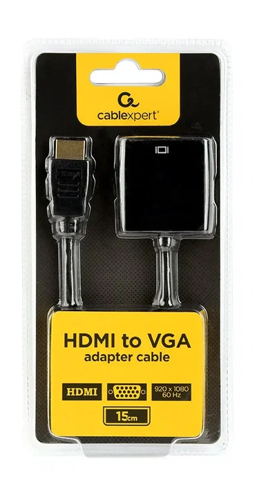 Gembird A-HDMI-VGA-04 Adaptador HDMI a VGA Macho-Hembra, 0.15m, Negro - Convierte Digital a Analógico hasta 1920x1080@60Hz
