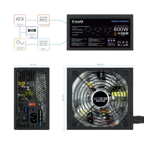 TooQ TQXGEII-800SAP Fuente de Alimentación 800W 80 PLUS Bronze ATX Negro