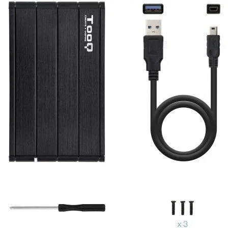 TooQ Caja Externa para Disco Duro 2.5" USB 3.1 TQE-2530B - Compatible con SATA I/II/III, Hasta 4TB, Plug & Play para Windows/Mac/Linux