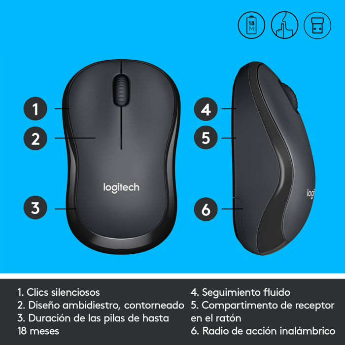 Logitech M220 Silent Ratón Inalámbrico Carbón vegetal