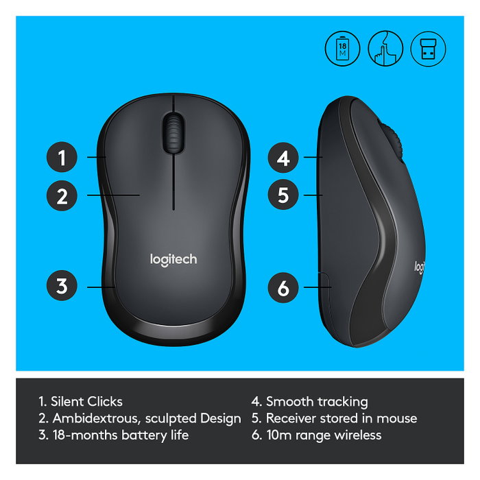 Logitech M220 Silent Ratón Inalámbrico Carbón vegetal