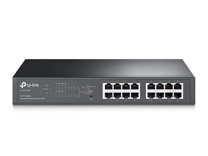 TP-Link TL-SG1016PE Switch Gestionado L2 Gigabit Ethernet 16 Puertos con 8 Puertos PoE+ (PoE Plus), Montaje Rack 1U Negro