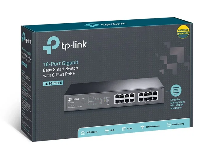 TP-Link TL-SG1016PE Switch Gestionado L2 Gigabit Ethernet 16 Puertos con 8 Puertos PoE+ (PoE Plus), Montaje Rack 1U Negro