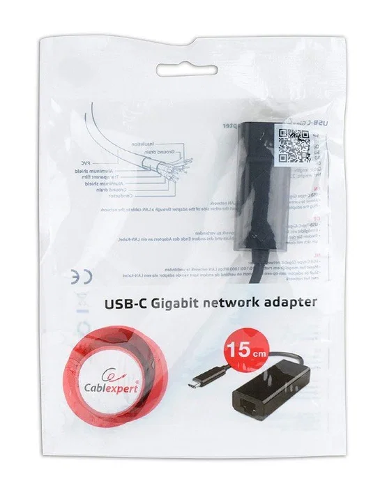 Gembird A-CM-LAN-01 Adaptador de Red USB-C a RJ-45 LAN Gigabit Ethernet 1000 Mbps, Chip RTL8153, USB 3.2 Gen 1, Color Negro