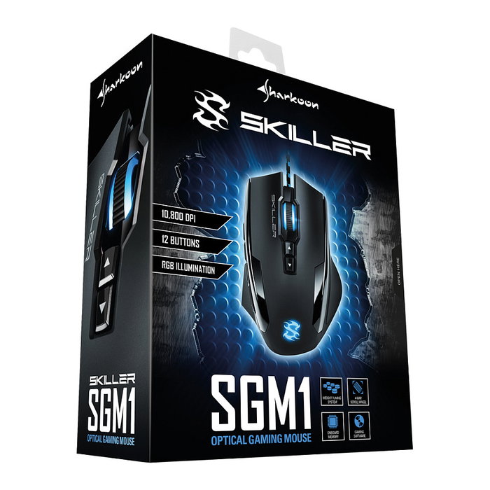 SHARKOON Ratón Gaming Skiller SGM1, Ergonómico, Óptico, 10800 DPI, 12 Teclas, Negro