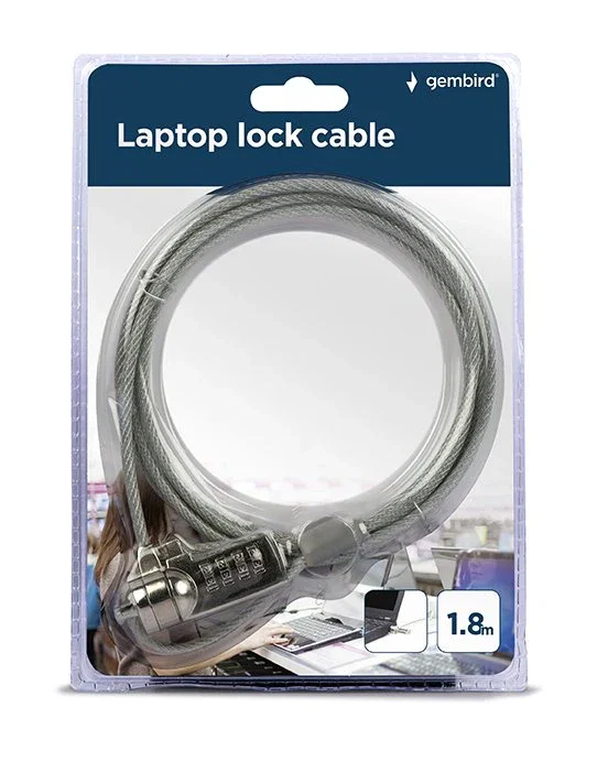Gembird Cable Antirrobo para Portátil con Combinación de 4 Dígitos, Cable de Acero de 4 mm, Color Plata, LK-CL-01