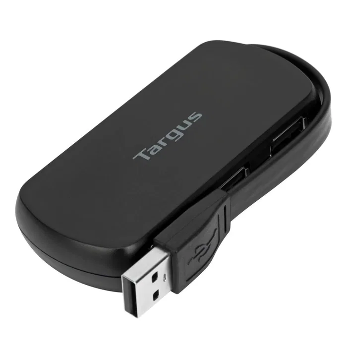 Targus ACH114EU Hub USB 2.0 de 4 Puertos, 480 Mbps, Negro, Compacto y con Cable Fijo, para Portátil (Compatible con PC y Mac)