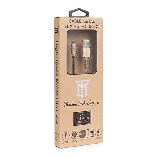 Maillon Technologique Cable USB MTPMUMG241 USB A a Micro USB B 2.0 - 1 Metro - Color Oro - 2.4A Quick Charge - Premium y Resistente para Sincronización y Carga Rápida