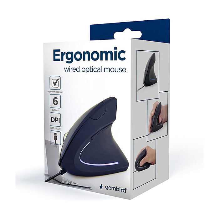 Gembird MUS-ERGO-01 Ratón Ergonómico Vertical Negro