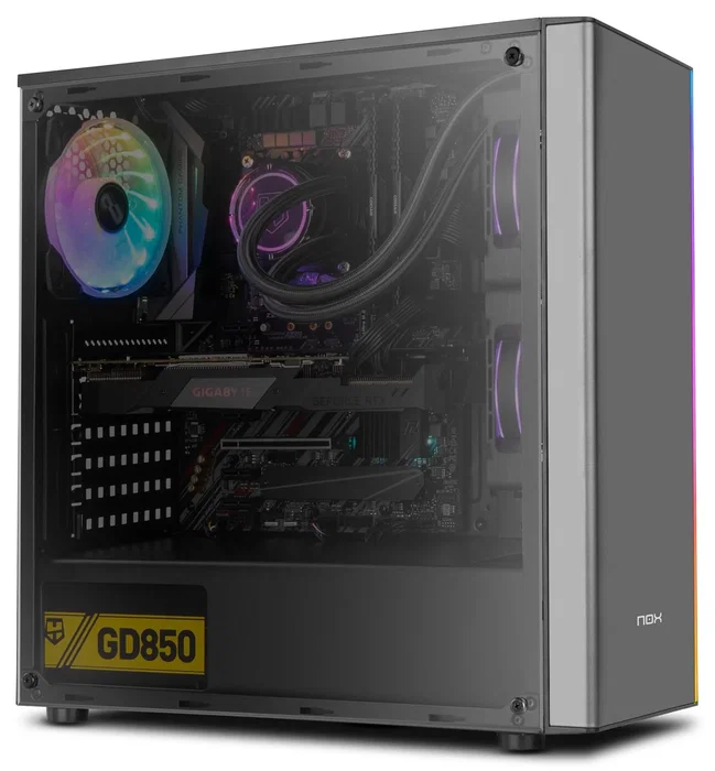 NOX Infinity Omega Midi Tower ATX Negra - Caja PC con Panel Lateral Acrílico, Ventilador RGB 120mm, 1x USB 3.0, 2x USB 2.0, Gestión de Cables y Soporte para Refrigeración Líquida