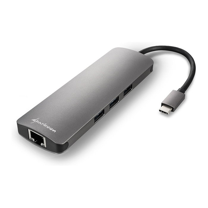 SHARKOON Adaptador Combo USB 3.0 Type C, HDMI, RJ-45, Gris