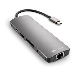 SHARKOON Adaptador Combo USB 3.0 Type C, HDMI, RJ-45, Gris