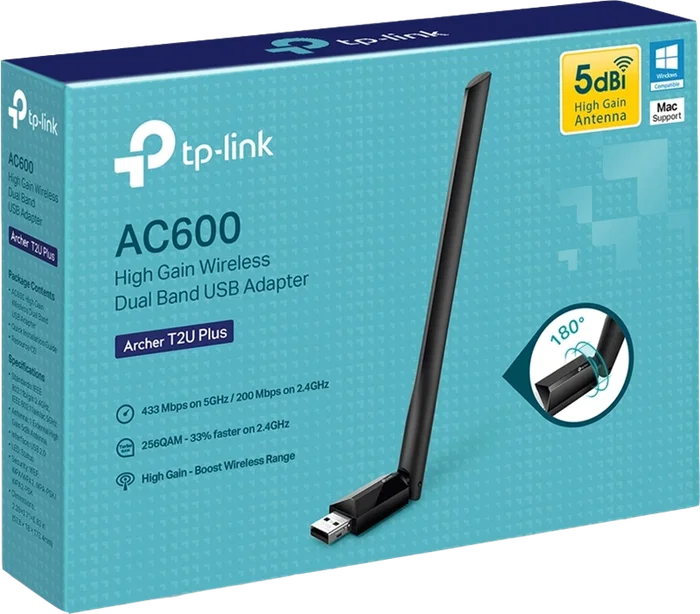 TP-Link Archer T2U Plus AC600 Adaptador Wi-Fi USB de Doble Banda con Antena de Alta Ganancia TP-Link Archer T2U Plus AC600 Adaptador Wi-Fi USB de Doble Banda con Antena de Alta Ganancia