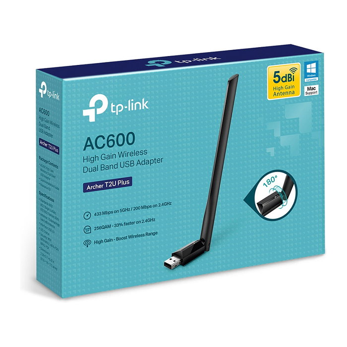 TP-Link Archer T2U Plus Adaptador USB Wi-Fi AC600 Doble Banda