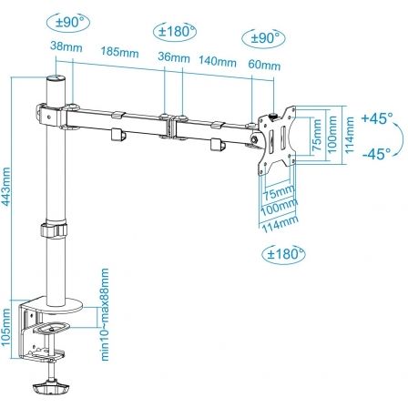 TooQ Soporte de Mesa para Monitor DB1032TN-B Giratorio Inclinable hasta 8kg para Pantallas 13-32 Pulgadas VESA 75x75 100x100 Color Negro