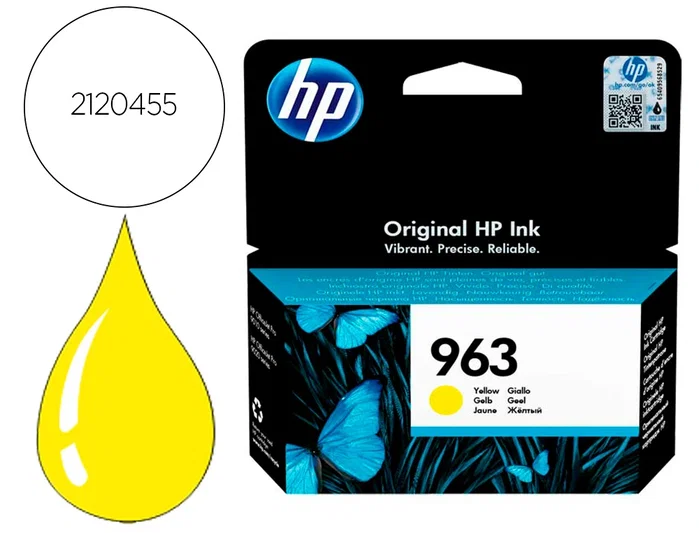 HP Cartucho de Tinta Original 963 Amarillo (3JA25AE) Tapón 10,7 ml