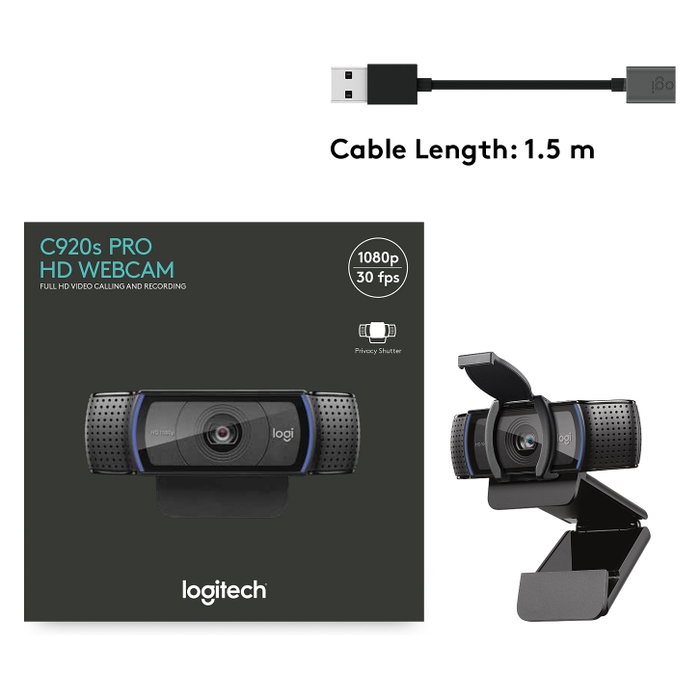 Logitech C920s HD Pro Full HD 1080p con enfoque automático y tapa de privacidad, Negro Logitech C920s HD Pro Full HD 1080p con enfoque automático y tapa de privacidad, Negro