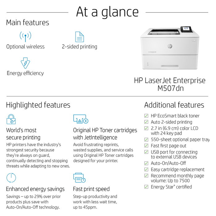 HP LaserJet Enterprise M507dn Blanco