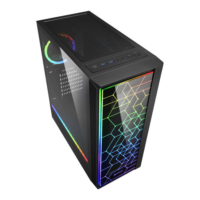 Sharkoon LIT 100 Midi Tower PC Negro ATX Micro-ATX Mini-ITX con Iluminación RGB Azul Verde Rojo Frontal y Ventiladores de Caja