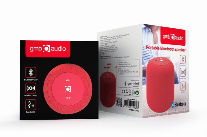 Gembird Altavoz Bluetooth Multimedia 5W, Rojo, Conexiones SD/USB/AUX