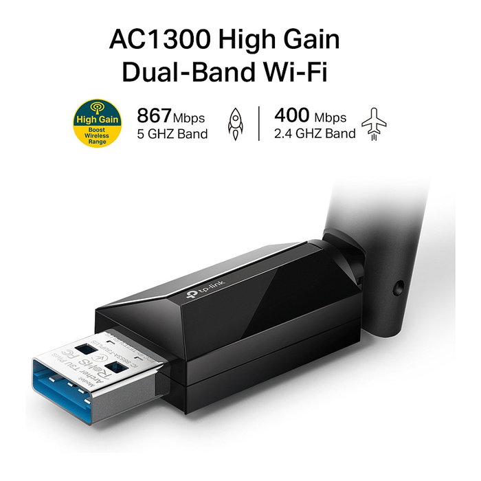 TP-Link Archer T3U Plus Adaptador USB Wi-Fi AC1300 Banda Dual TP-Link Archer T3U Plus Adaptador USB Wi-Fi AC1300 Banda Dual