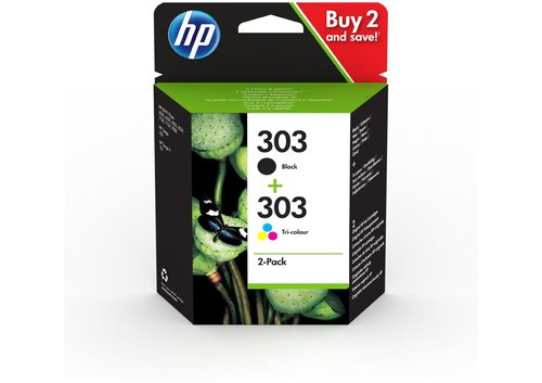 HP Paquete de 2 cartuchos de tinta Original 303 Negro y Tricolor (3YM92AE) de rendimiento estándar HP Paquete de 2 cartuchos de tinta Original 303 Negro y Tricolor (3YM92AE) de rendimiento estándar