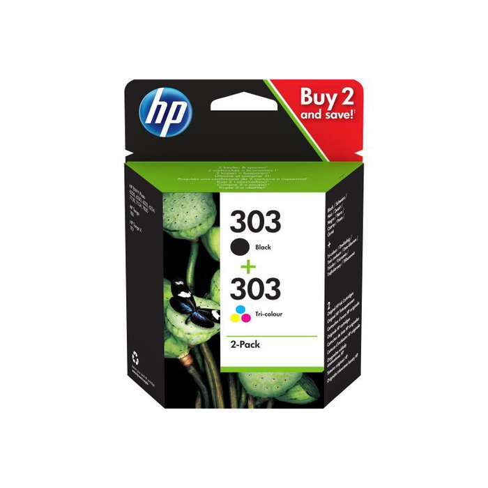 HP Paquete de 2 cartuchos de tinta Original 303 Negro y Tricolor (3YM92AE) de rendimiento estándar HP Paquete de 2 cartuchos de tinta Original 303 Negro y Tricolor (3YM92AE) de rendimiento estándar