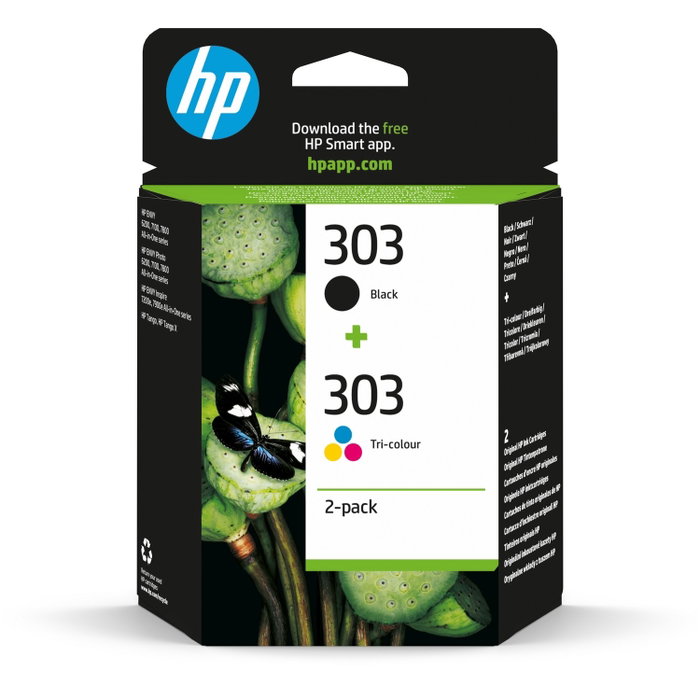 HP Paquete de 2 cartuchos de tinta Original 303 Negro y Tricolor (3YM92AE) de rendimiento estándar HP Paquete de 2 cartuchos de tinta Original 303 Negro y Tricolor (3YM92AE) de rendimiento estándar