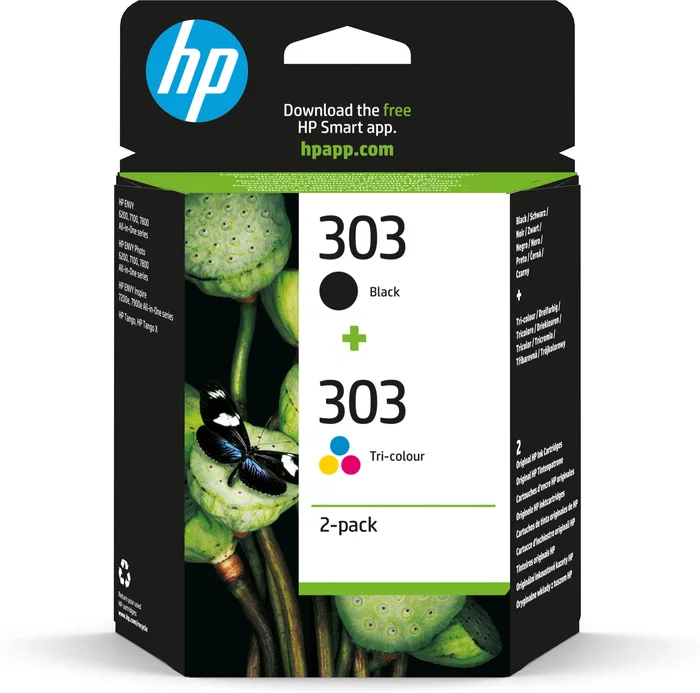 HP Paquete de 2 cartuchos de tinta Original 303 Negro y Tricolor (3YM92AE) de rendimiento estándar HP Paquete de 2 cartuchos de tinta Original 303 Negro y Tricolor (3YM92AE) de rendimiento estándar