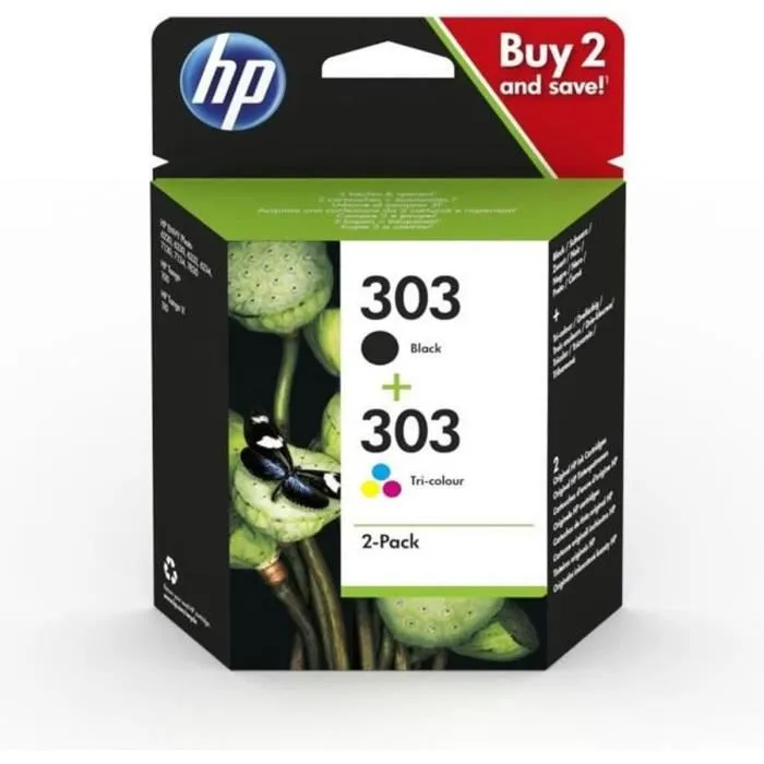 HP Paquete de 2 cartuchos de tinta Original 303 Negro y Tricolor (3YM92AE) de rendimiento estándar HP Paquete de 2 cartuchos de tinta Original 303 Negro y Tricolor (3YM92AE) de rendimiento estándar