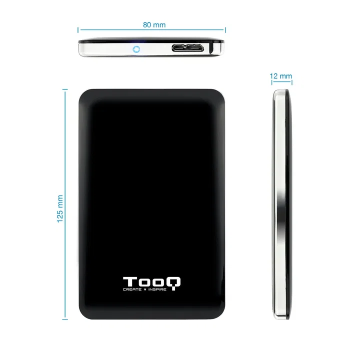 TooQ Caja Externa para Disco Duro/SSD 2.5" Hasta 7mm SATA USB 3.0 TQE-2538B - Aluminio Ultraplana - Negro