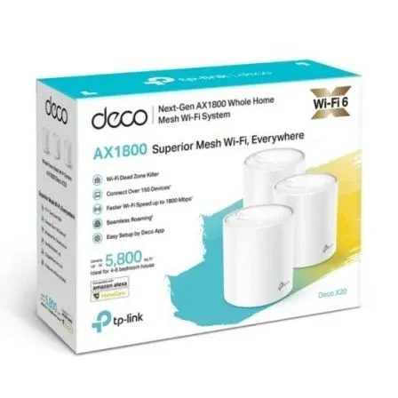 TP-Link Deco X20 Pack 3 | Sistema Wi-Fi 6 Mesh | 1800Mbps | Doble Banda 2.4GHz y 5GHz | Control Parental y Antivirus