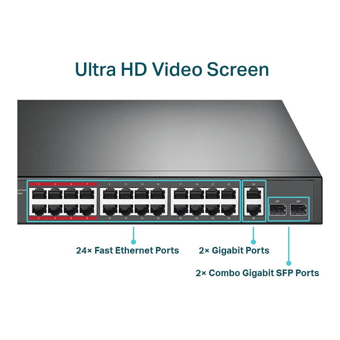 TP-Link TL-SL1226P Switch 26 Puertos con 24 Puertos PoE+ y 2 Puertos Gigabit TP-Link TL-SL1226P Switch 26 Puertos con 24 Puertos PoE+ y 2 Puertos Gigabit