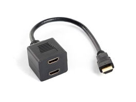 Lanberg HDMI-AM->HDMI-AF X2 (Splitter) Divisor HDMI Pasivo 2 Puertos, Macho a 2 Hembras, Cable 20cm, 1080p, Negro