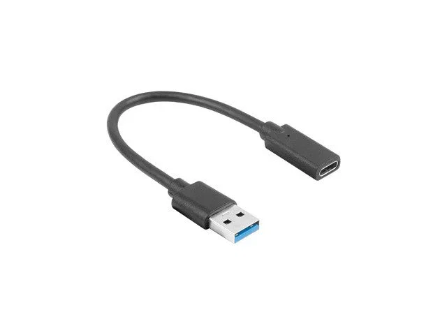 Lanberg AD-UC-UA-03 Adaptador USB Tipo-C 3.2 Gen 1 a USB Tipo-A Macho, 5 Gbit/s, Cable 0.15 m (15 cm), Color Negro