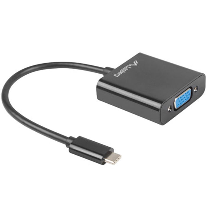 Lanberg Adaptador USB 3.1 Tipo C a VGA Macho Hembra RTL2169 Negro Resolución 1920x1200 15cm