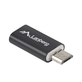 Lanberg Adaptador USB 2.0 Tipo C Hembra a Micro USB Macho, Carga y Sincronización de Datos, Función OTG, Conectores Niquelados, Color Negro