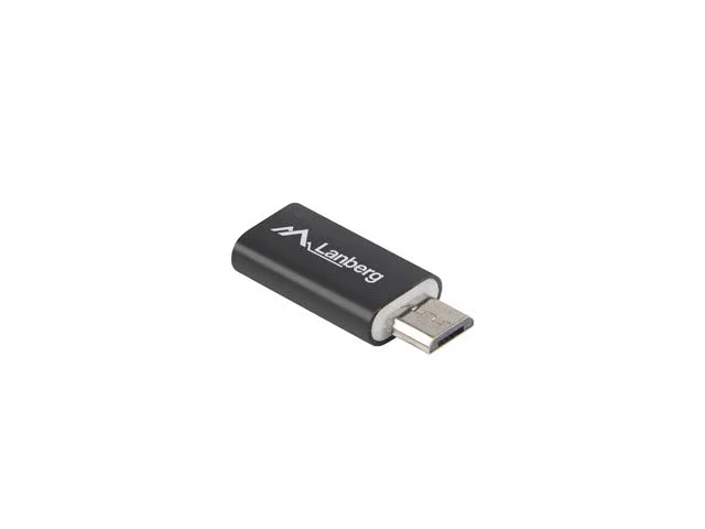 Lanberg AD-UC-UM-01 Adaptador Micro-USB Macho a USB Tipo-C Hembra, Conector Conversión USB 2.0, Color Negro