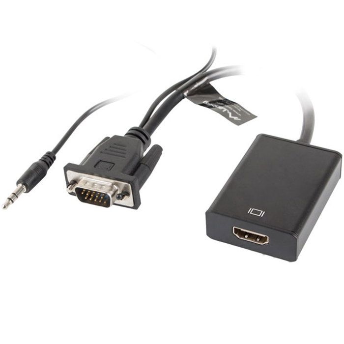 Lanberg Adaptador VGA Macho a HDMI Hembra con Audio 3.5 mm Jack, Soporte Full HD 1080p