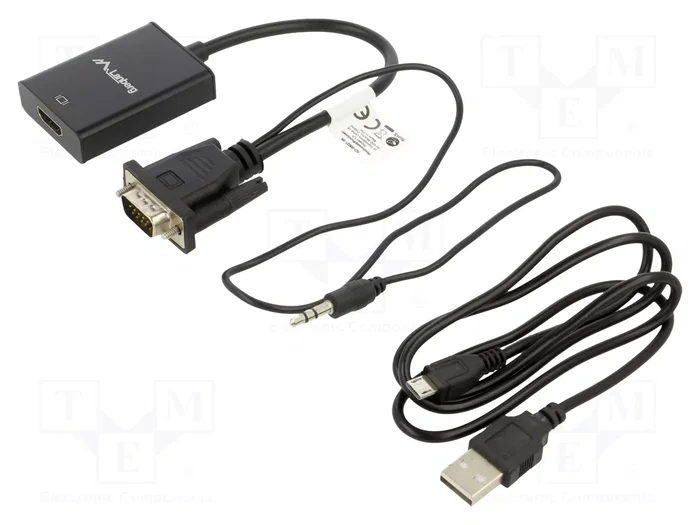 Lanberg AD-0021-BK Adaptador VGA Macho a HDMI Hembra con Audio